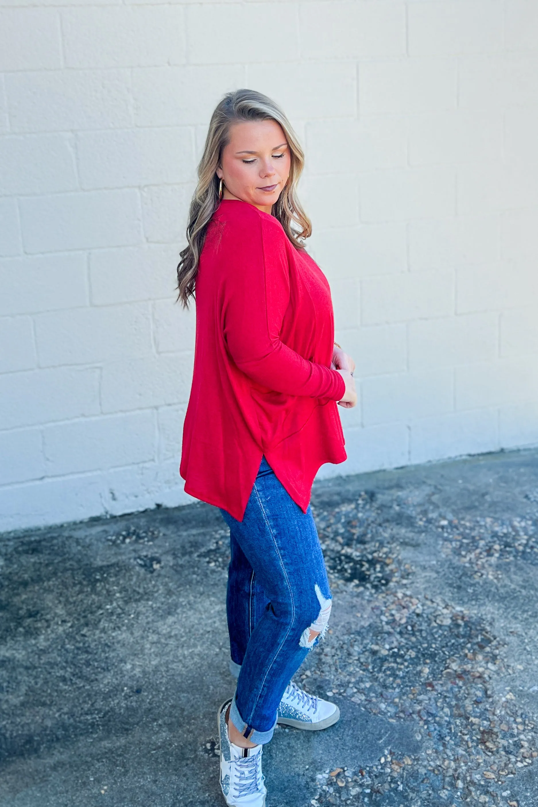 My Treat Tunic Pocket Top, Red