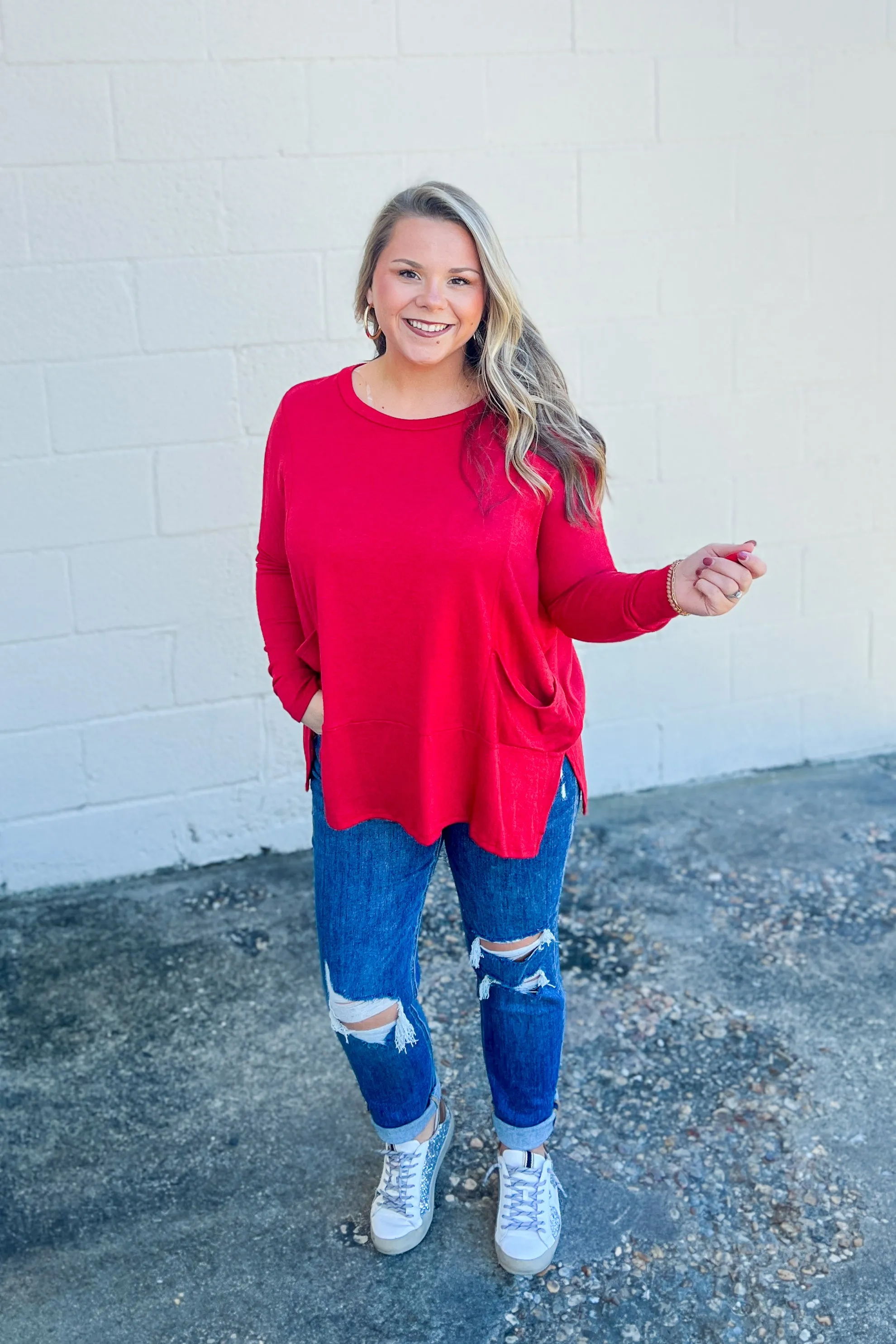 My Treat Tunic Pocket Top, Red