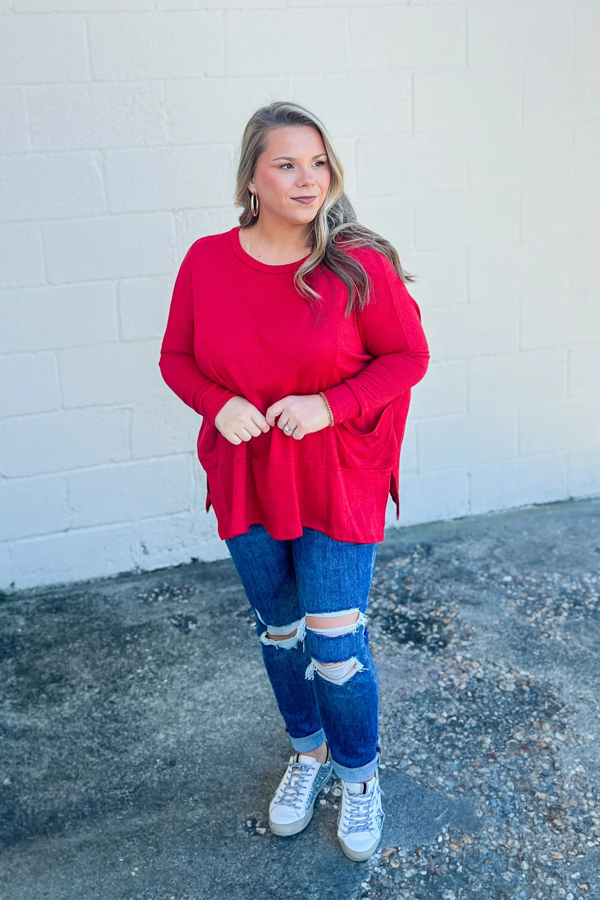 My Treat Tunic Pocket Top, Red