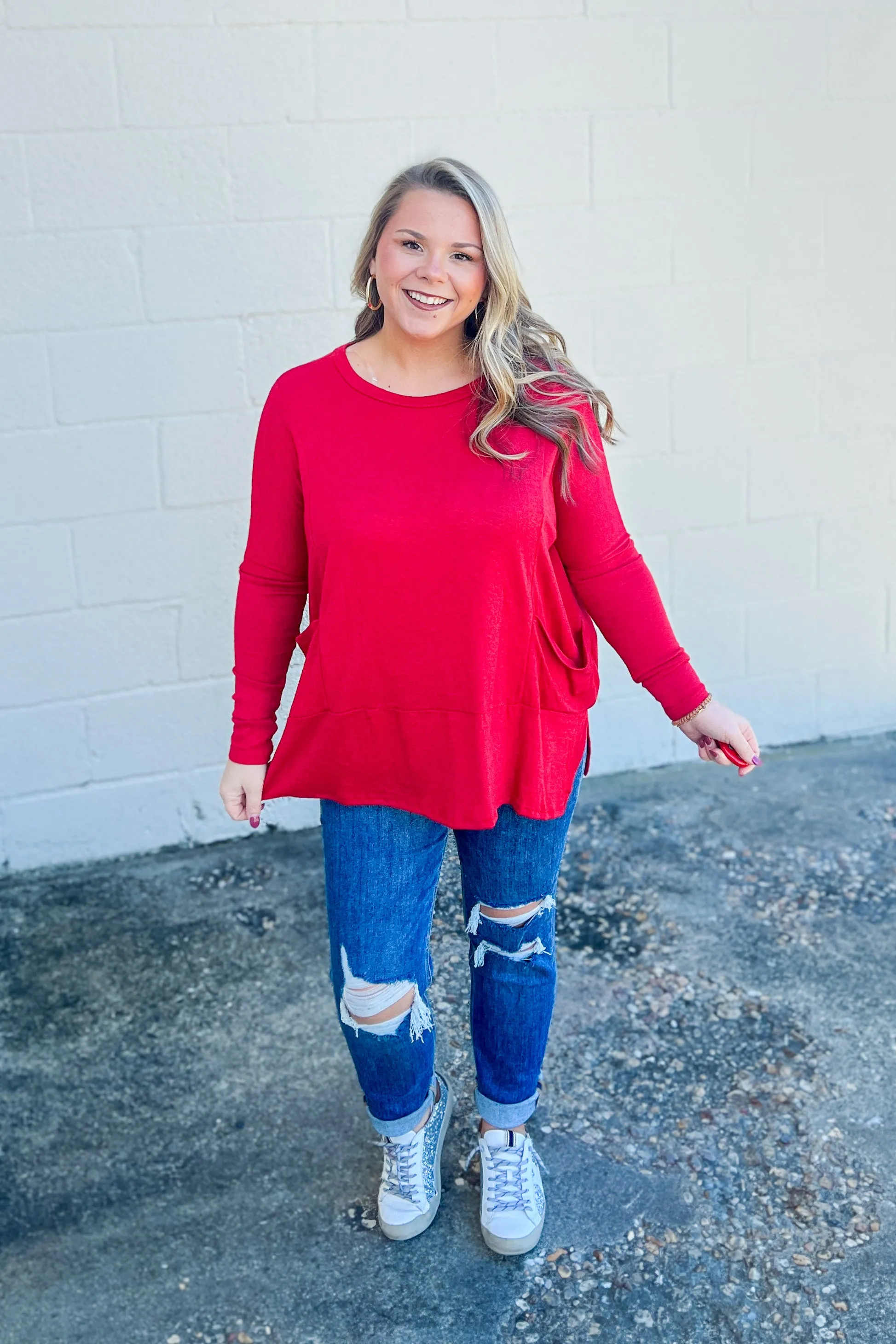 My Treat Tunic Pocket Top, Red