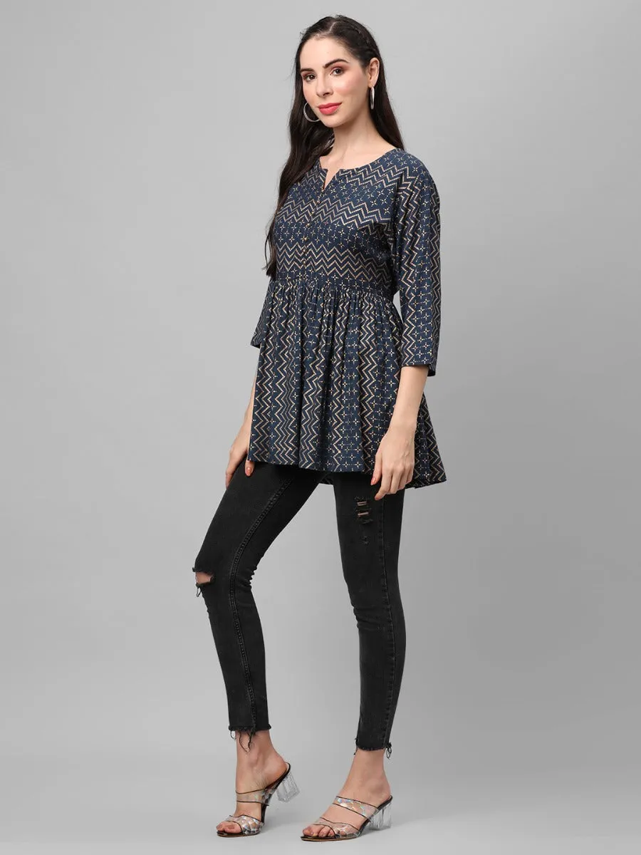 Navy Blue Floral Printed Tunic