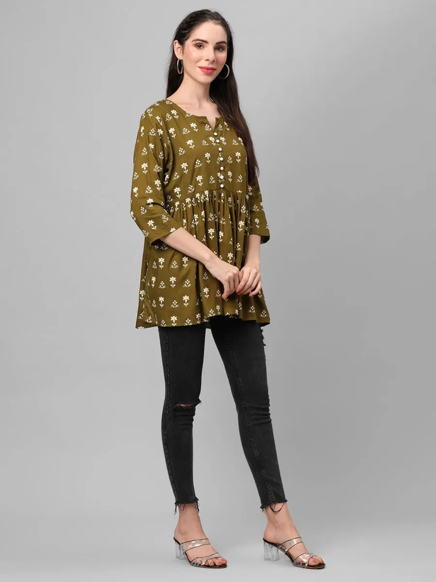 Olive Green Floral Printed Tunic