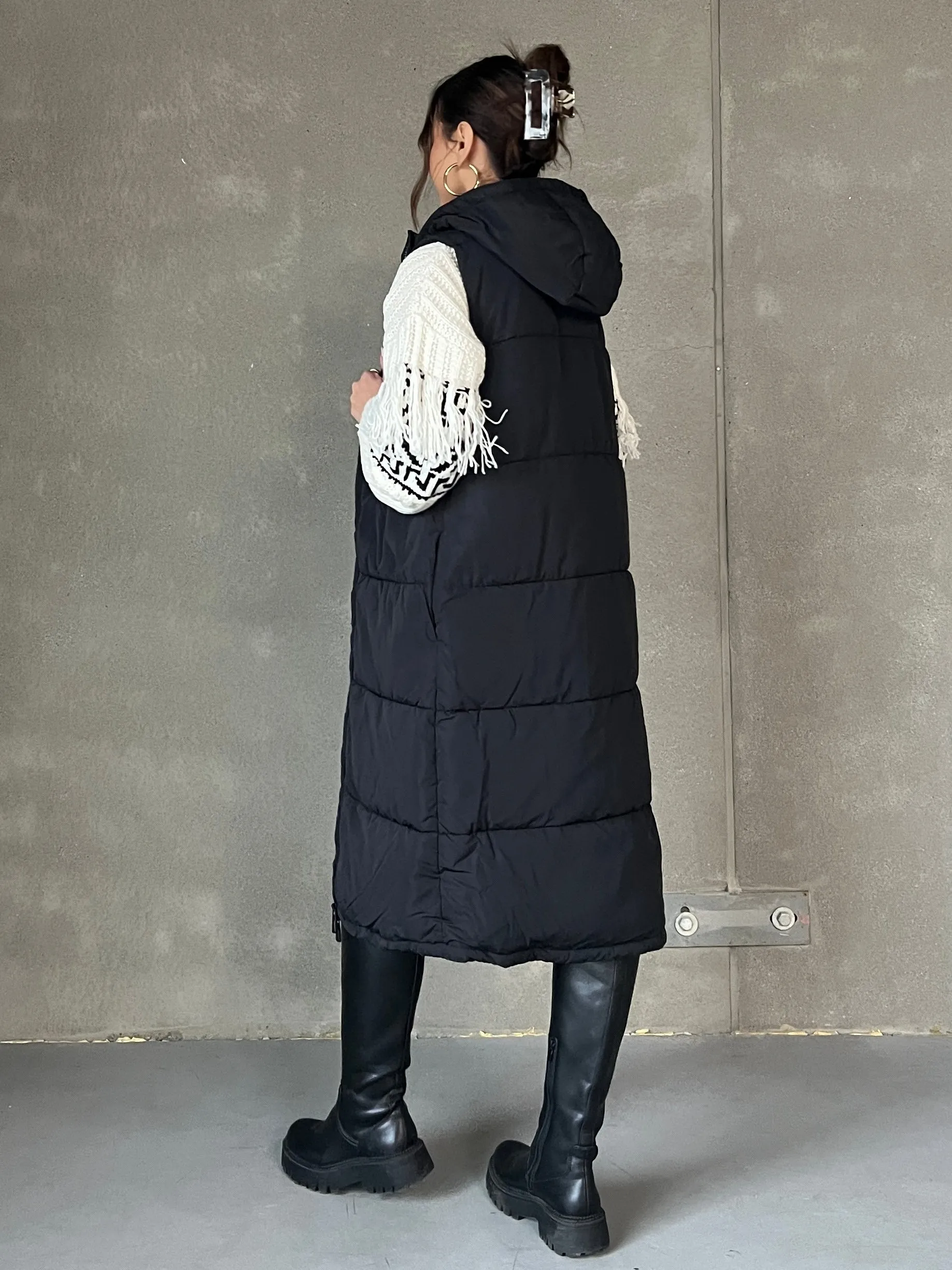 Alinas Long Hooded Puffer Vest in Exclusive Design