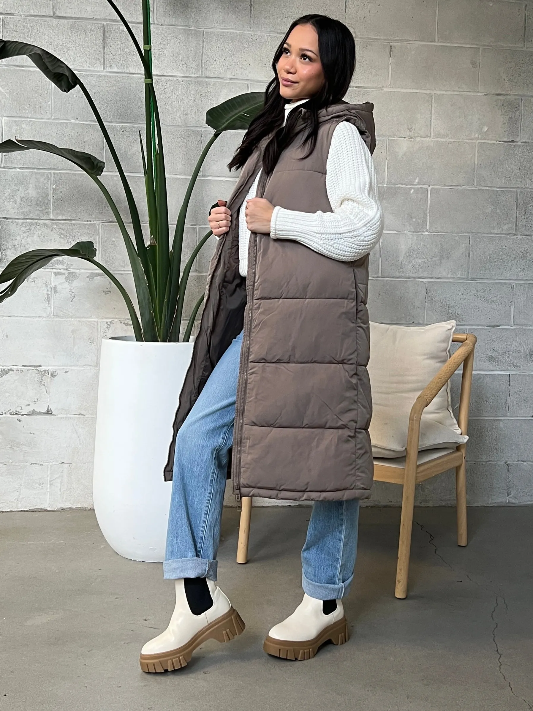 Alinas Long Hooded Puffer Vest in Exclusive Design