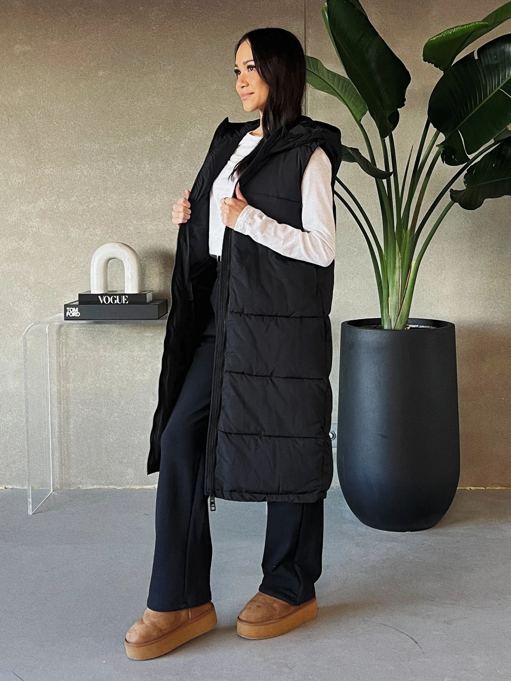 Alinas Long Hooded Puffer Vest in Exclusive Design