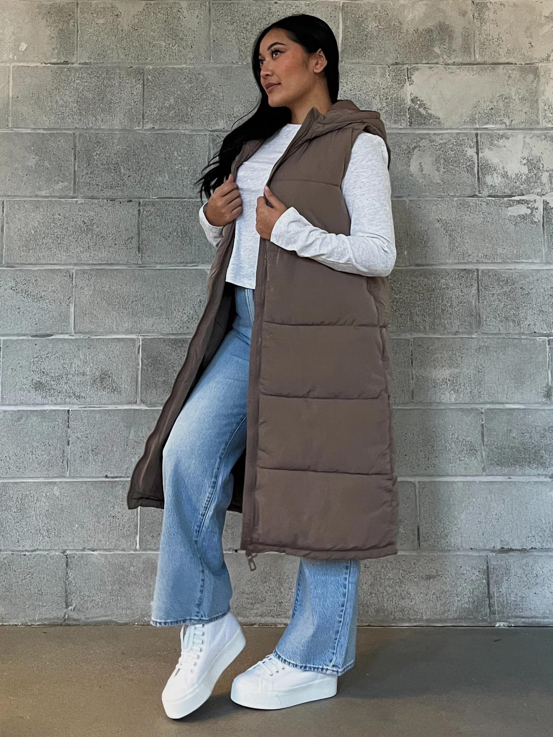 Alinas Long Hooded Puffer Vest in Exclusive Design