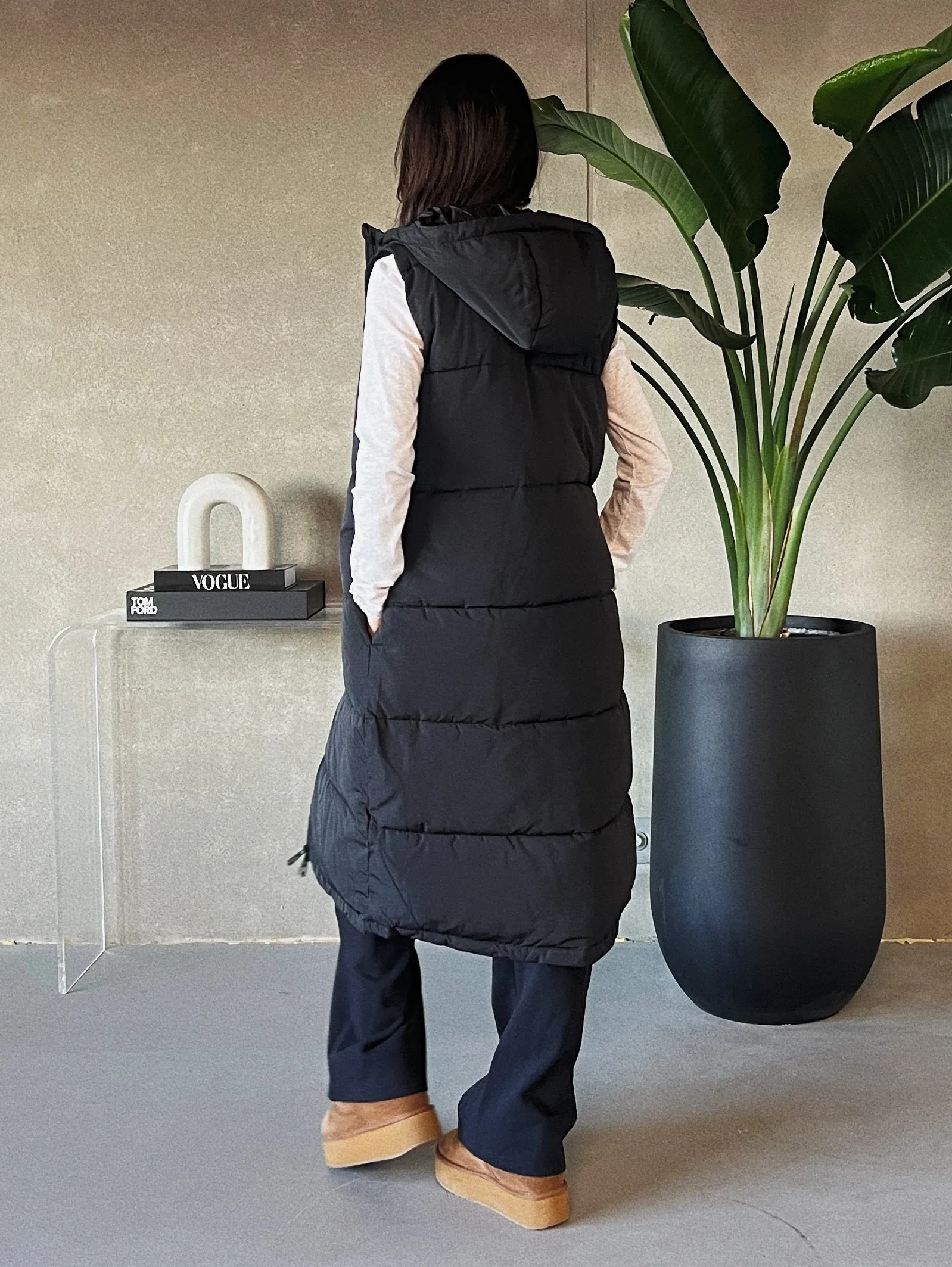 Alinas Long Hooded Puffer Vest in Exclusive Design