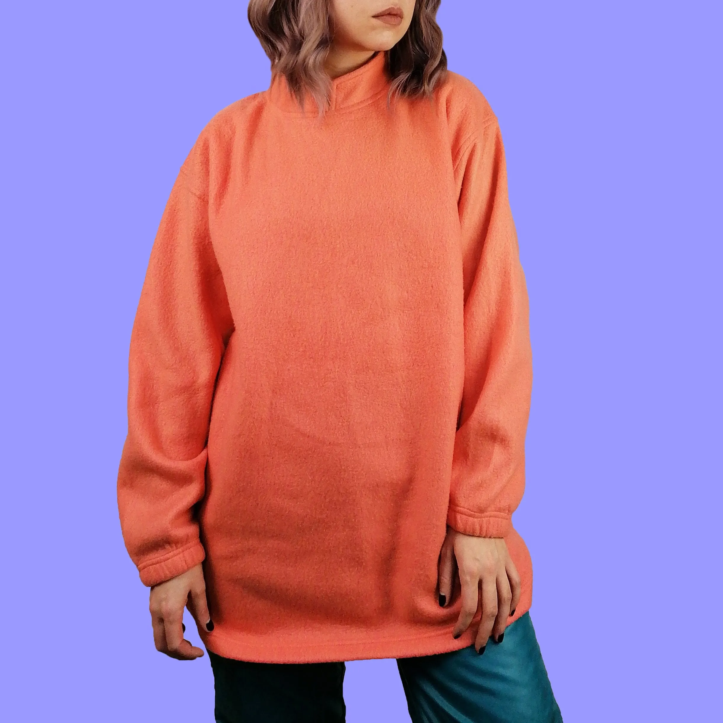 Orange Fleece Thermal Sweater High Neck - size S-M