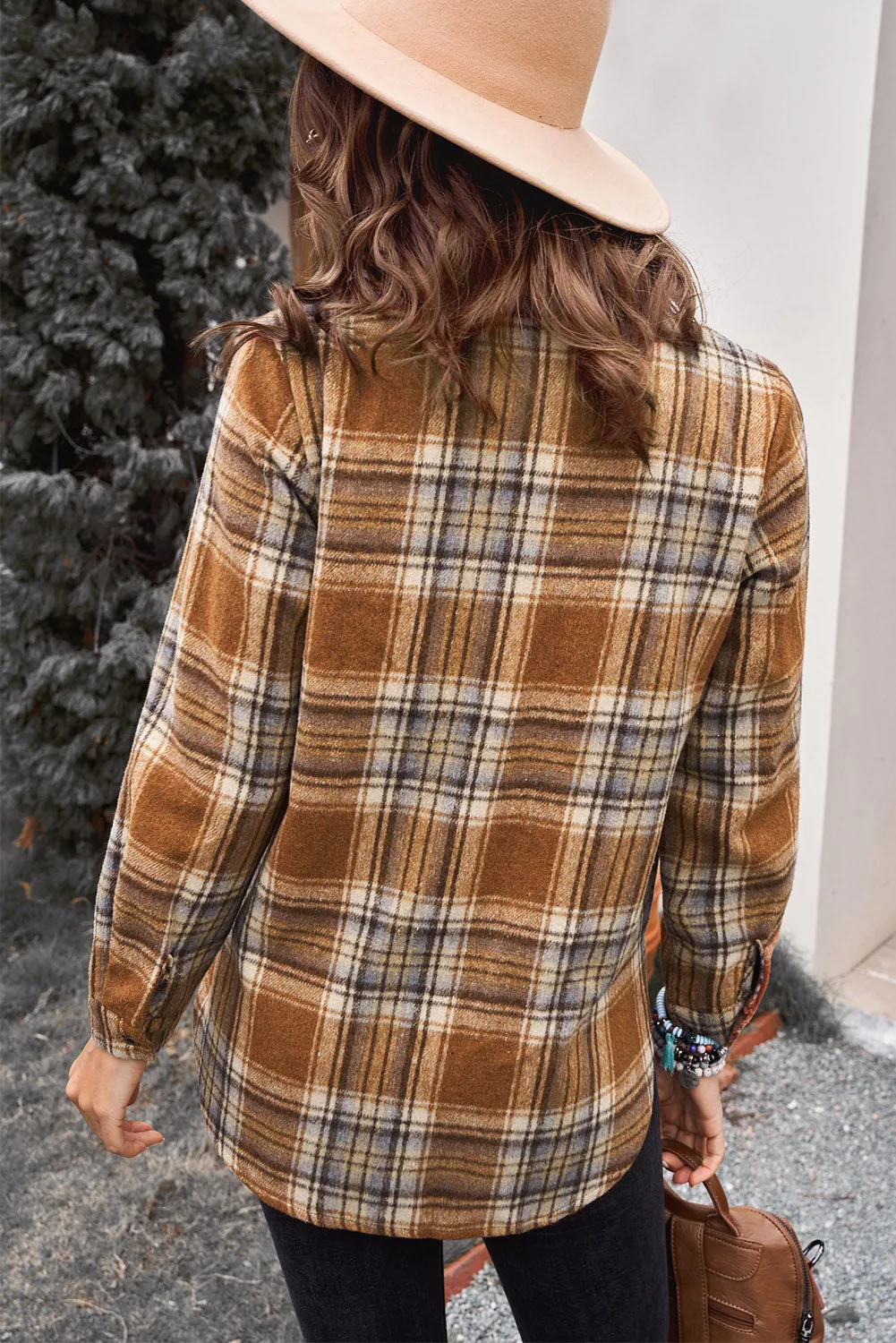 Oversize Rounded Hem Plaid Shirt with Slits