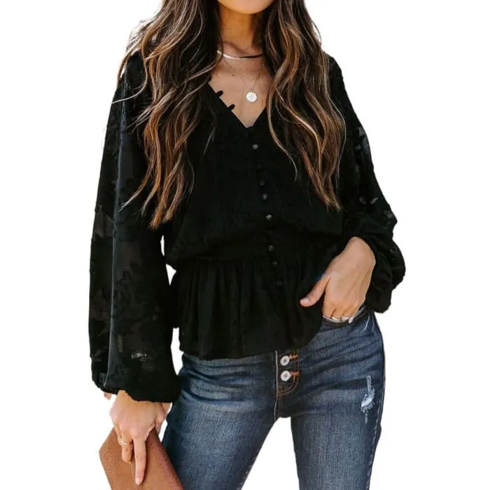 Peplum Top with Burnout Sleeves