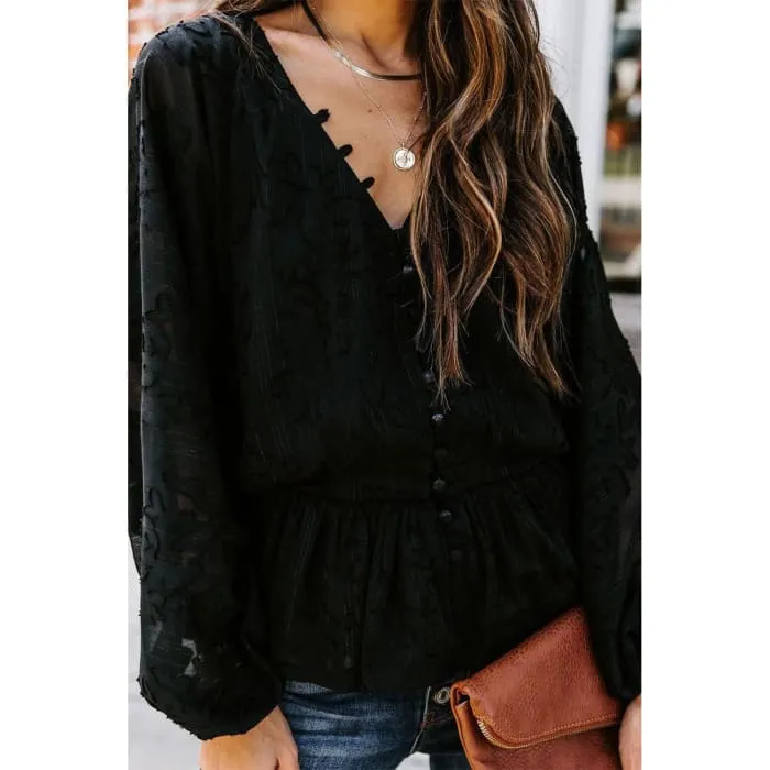 Peplum Top with Burnout Sleeves