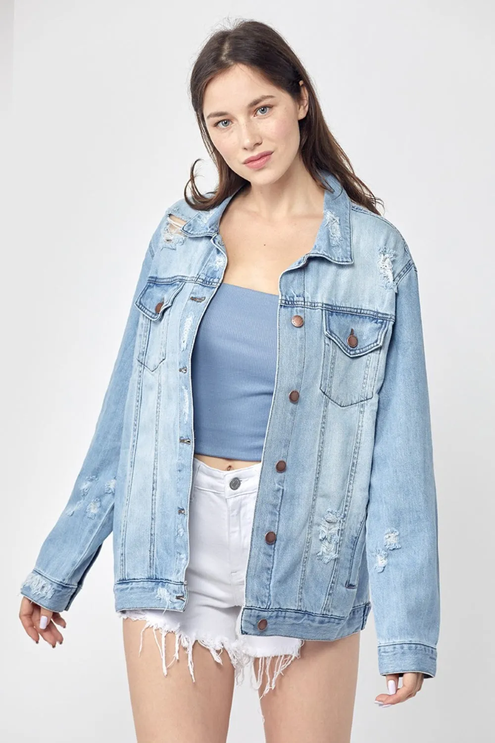 RISEN, Distressed Long Sleeve Denim Jacket