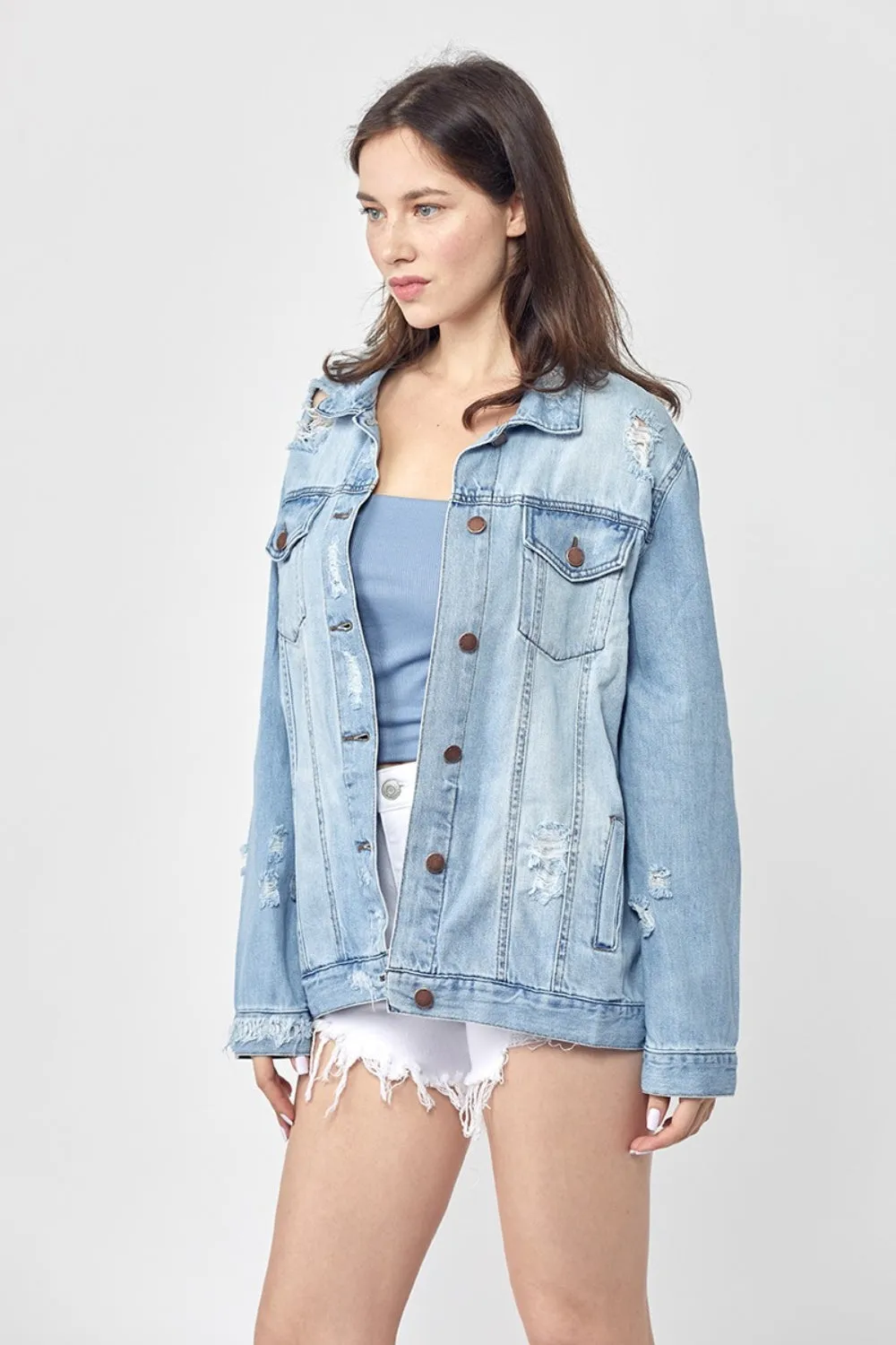 RISEN, Distressed Long Sleeve Denim Jacket