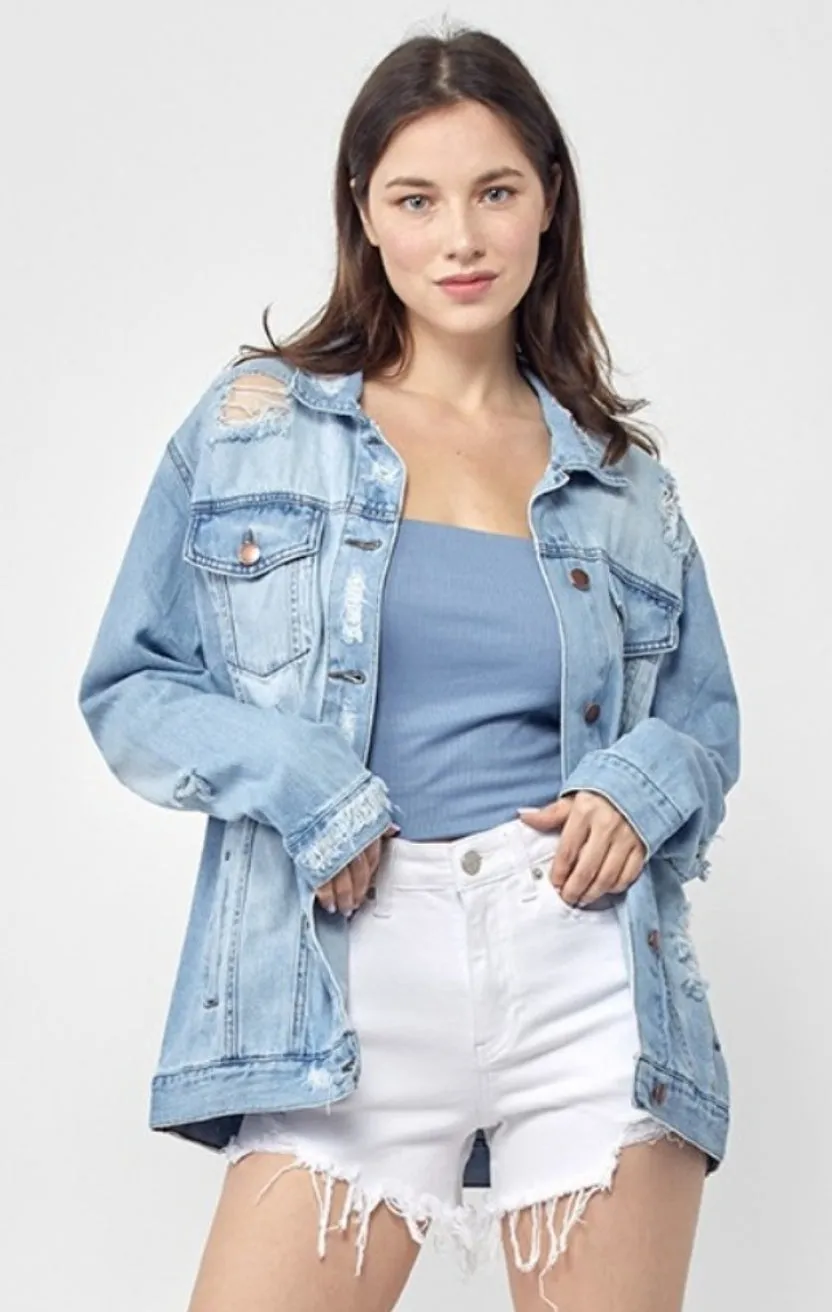 RISEN, Distressed Long Sleeve Denim Jacket