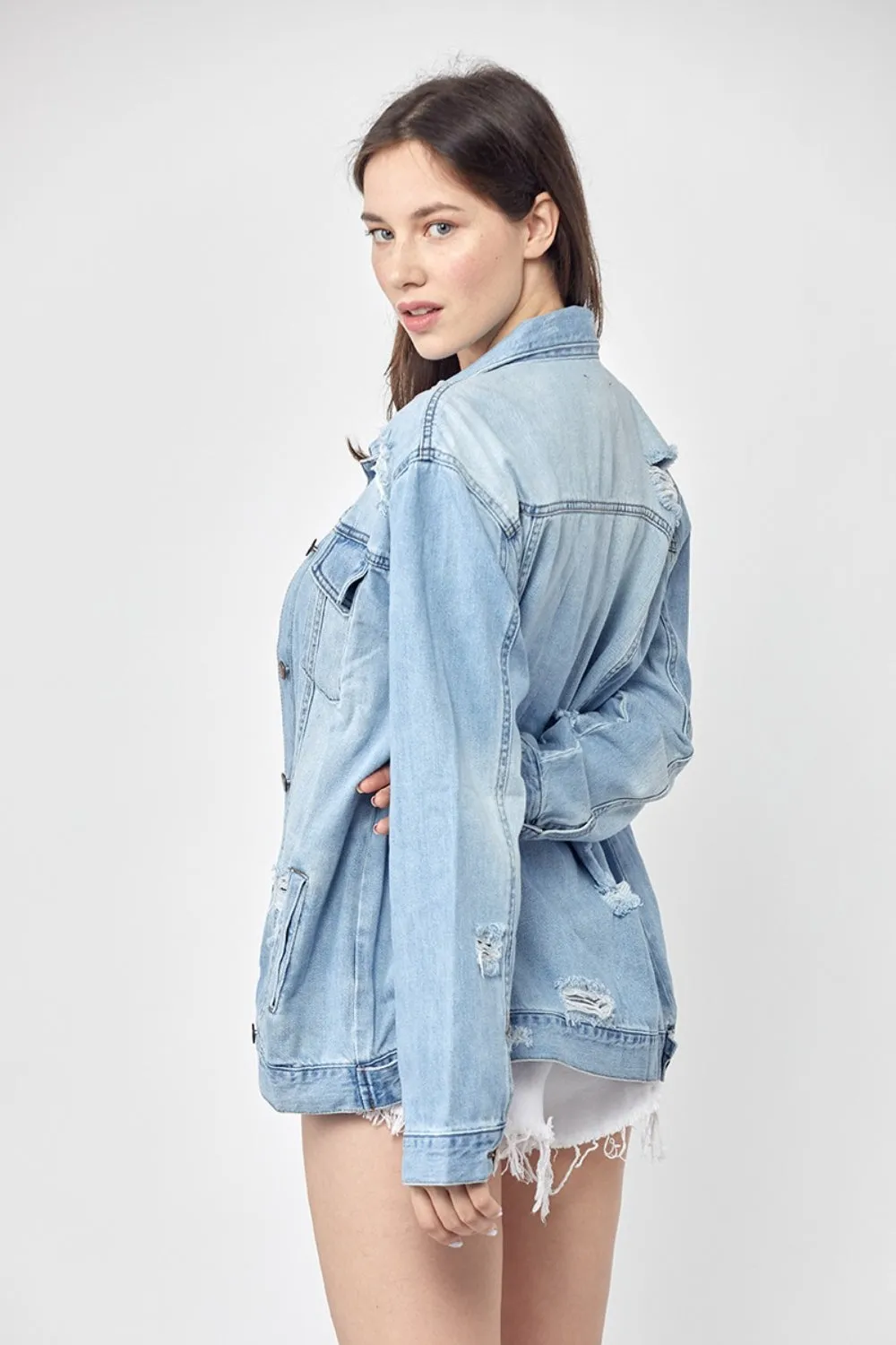 RISEN, Distressed Long Sleeve Denim Jacket