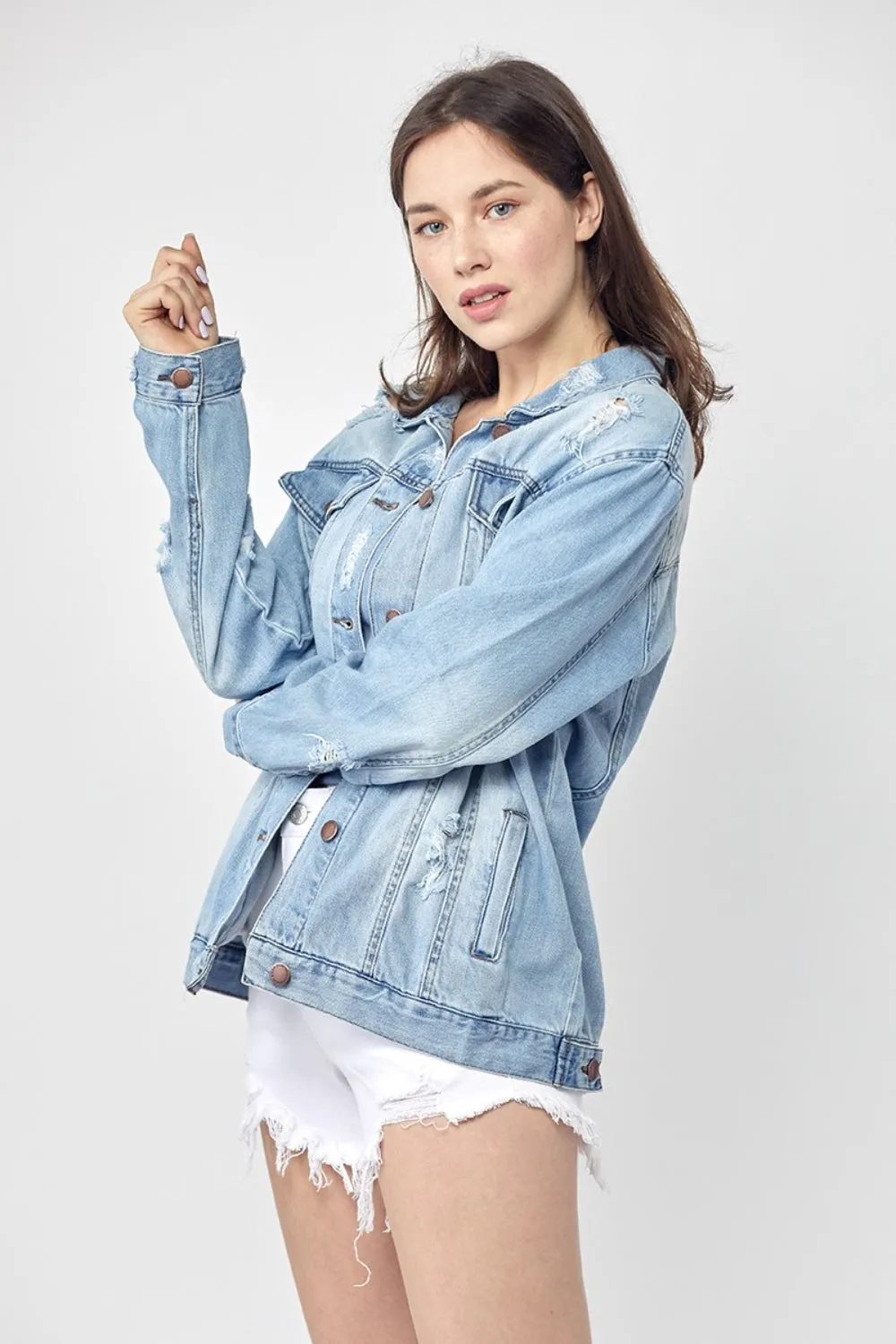 RISEN, Distressed Long Sleeve Denim Jacket