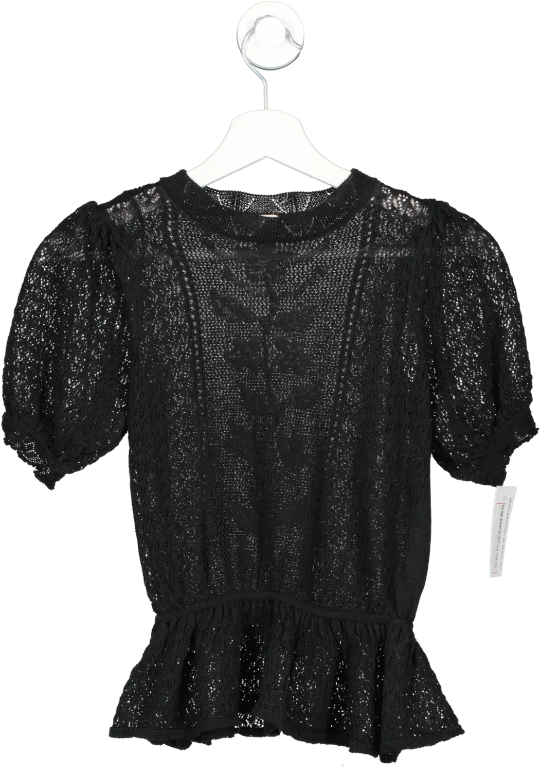 River Island Black Knitted Puff Sleeve Peplum Top UK 8