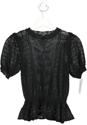 River Island Black Knitted Puff Sleeve Peplum Top UK 8