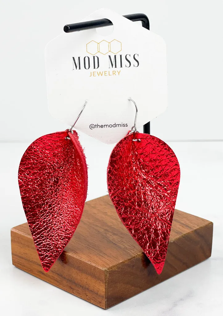 Ronelle Metallic Red Leather Petal Earrings