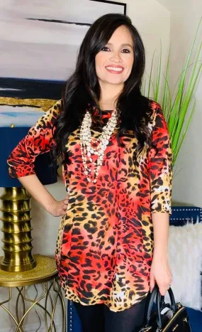 S/M: Red Leopard Scoop Tunic Top