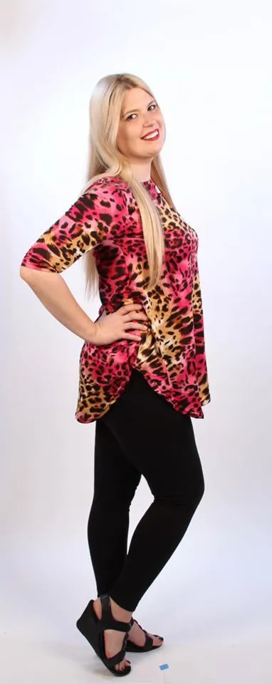 S/M*Hot Pink Leopard Scoop Tunic Top