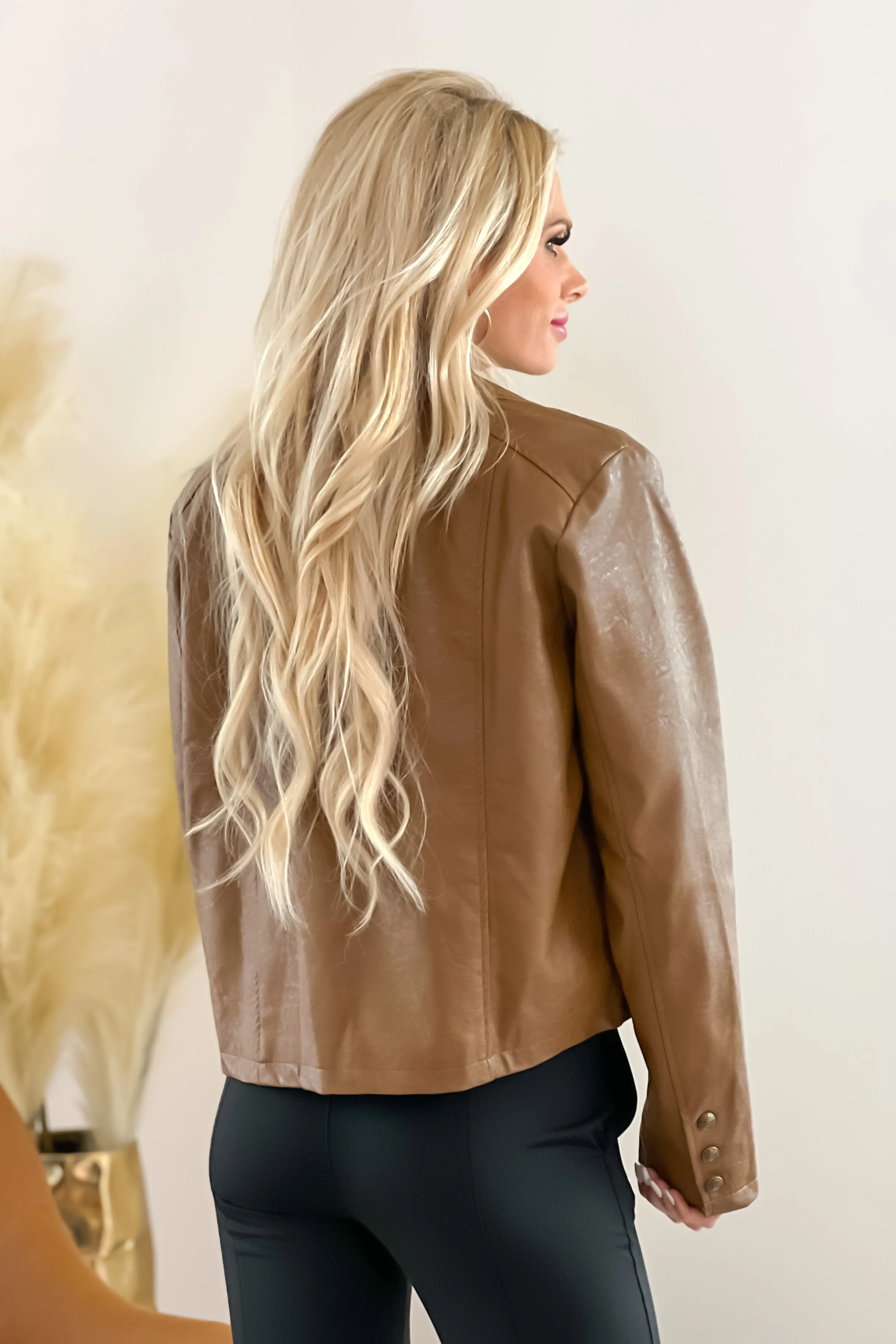 Something More Faux Leather Short Jacket : Tan