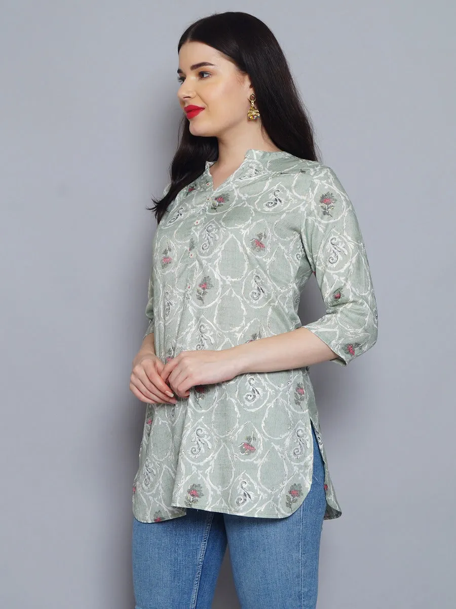 Spectacular Mint Green Floral Printed Tunic