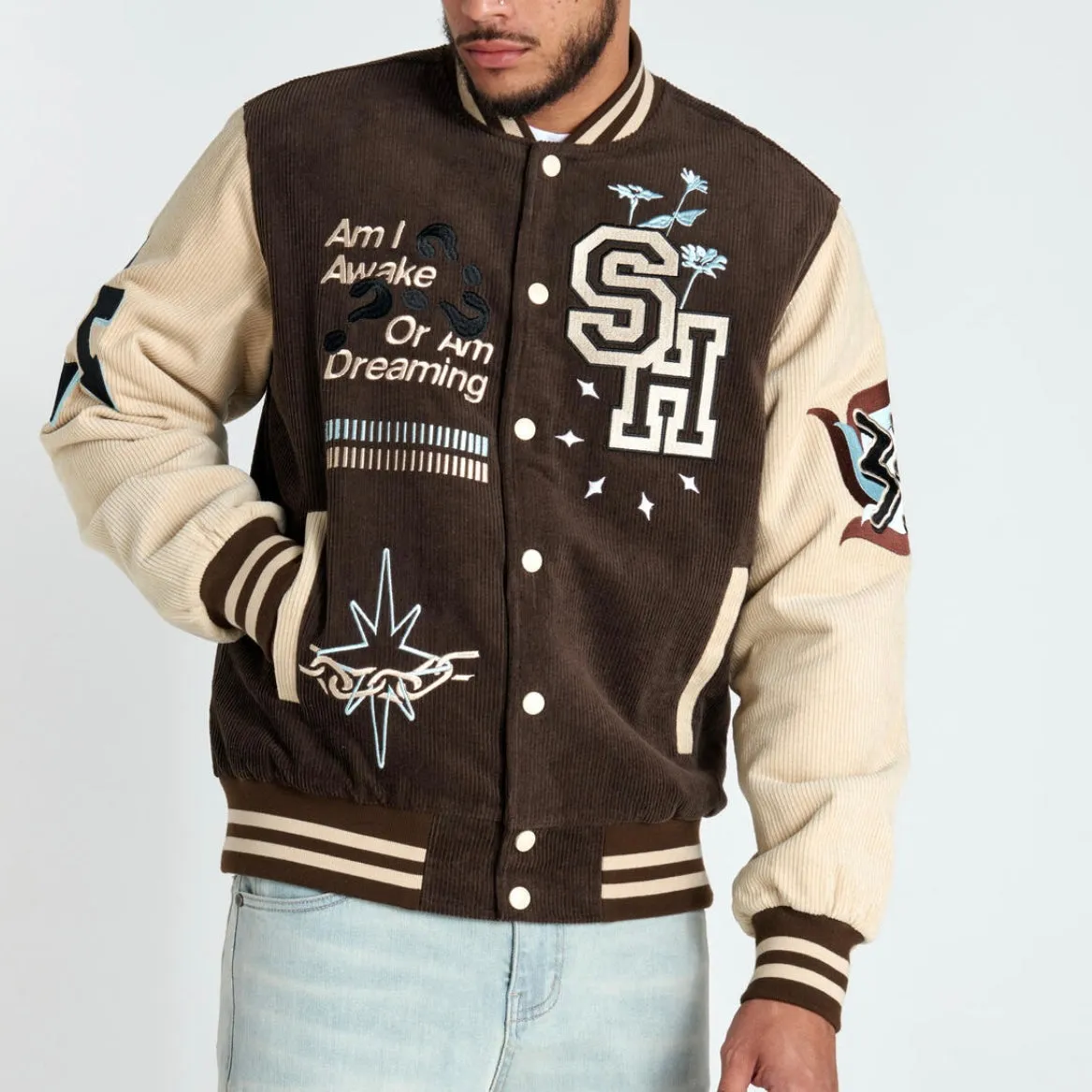 SugarHill “Paranoid” Corduroy Brown Letterman Jacket