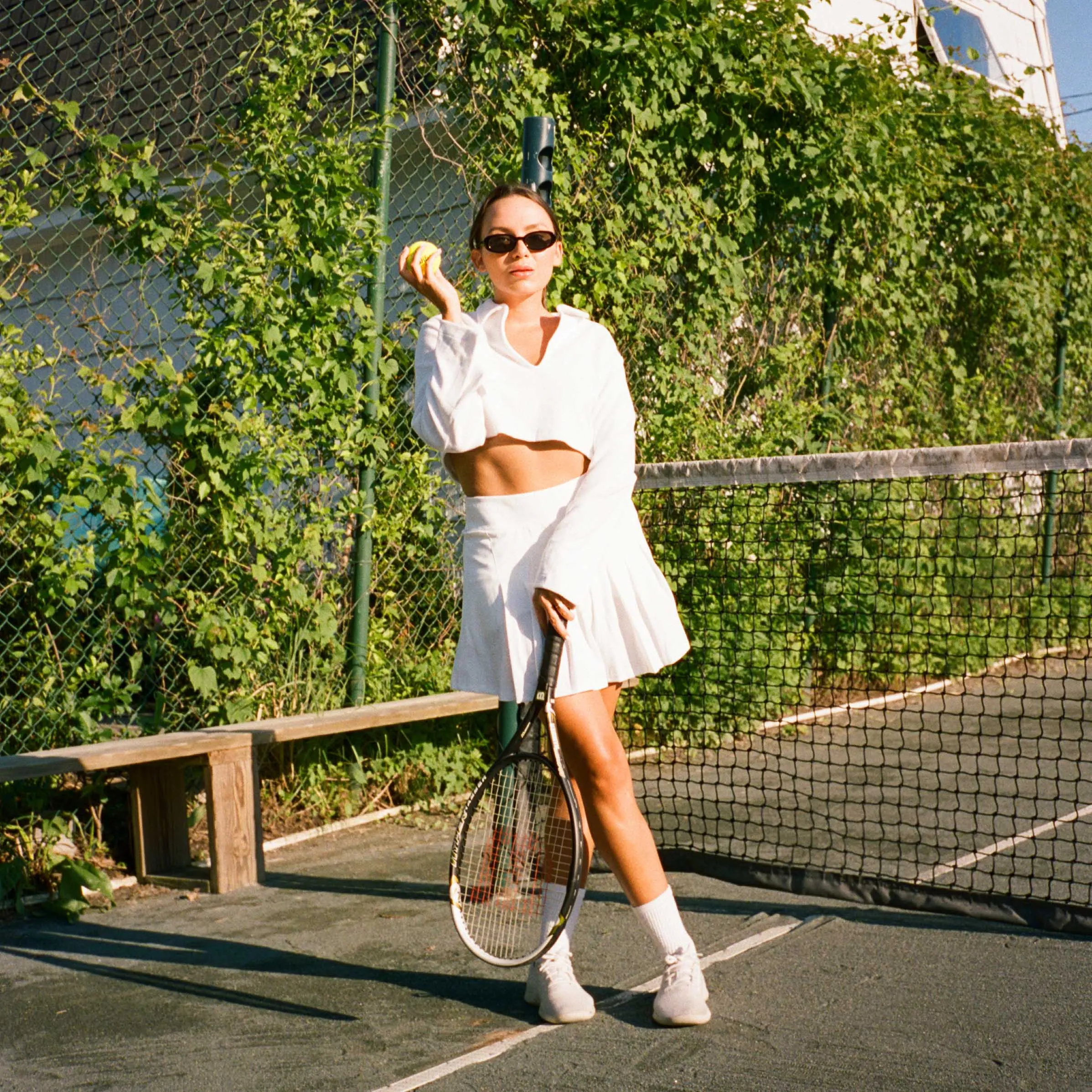 The Poolside - Long Sleeve White Terry Pullover Crop Top