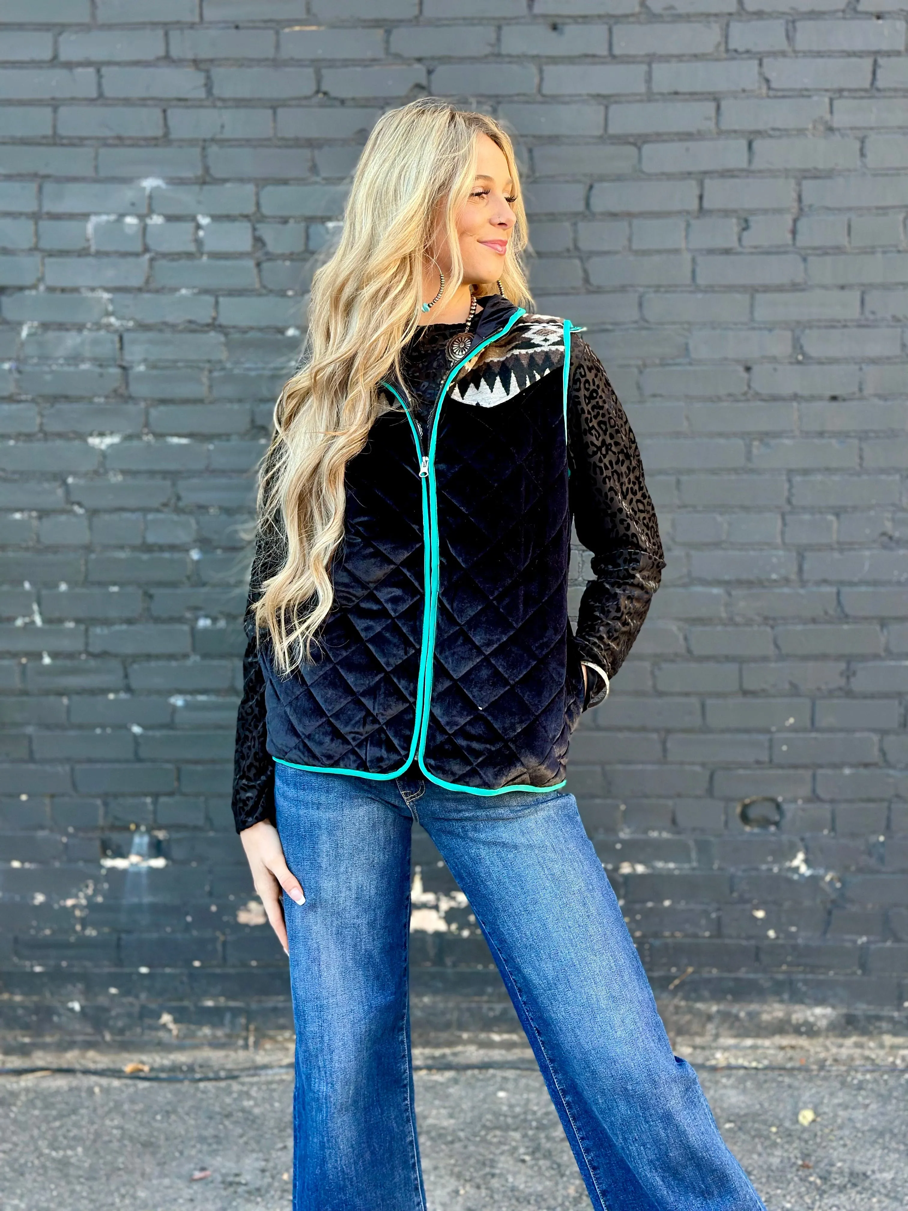 The Telluride Black Velvet Aztec Vest