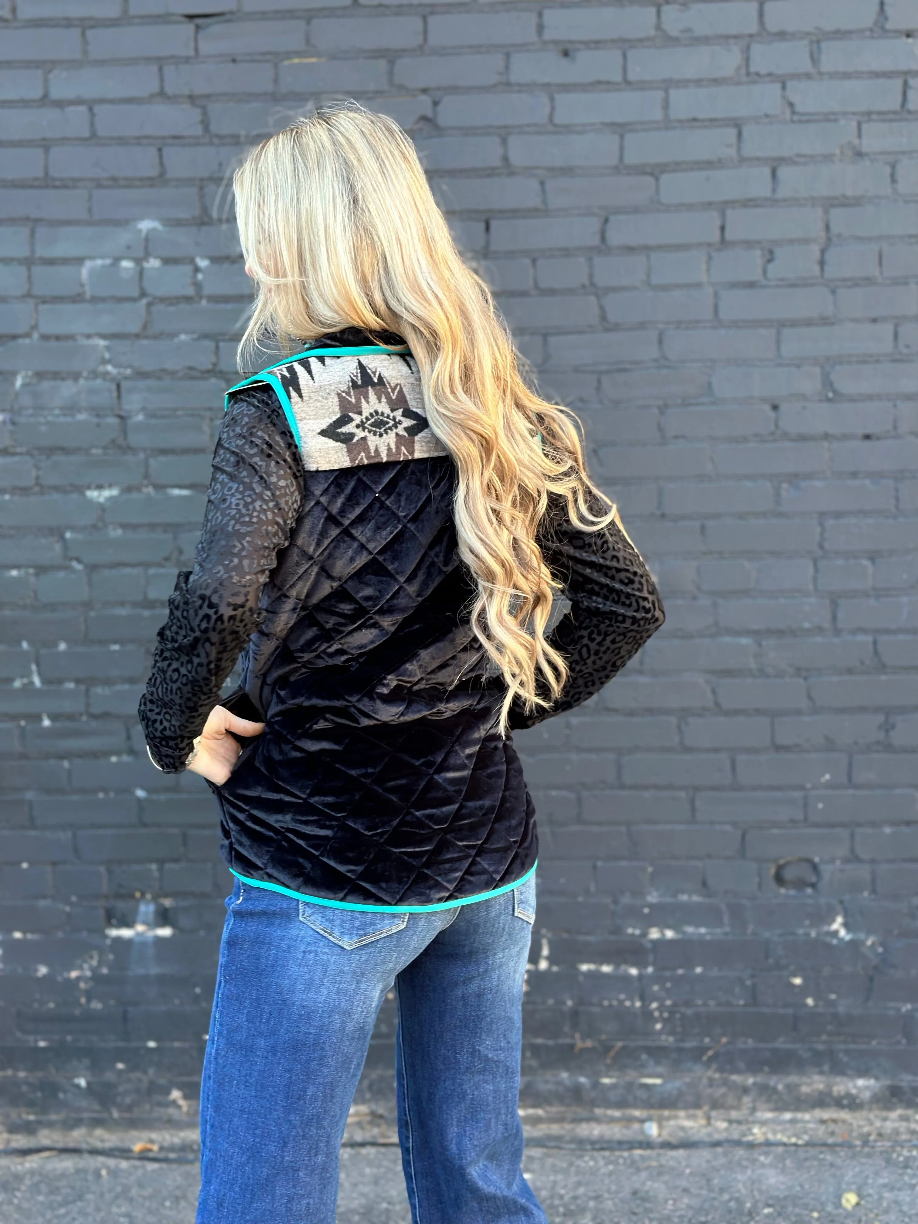 The Telluride Black Velvet Aztec Vest