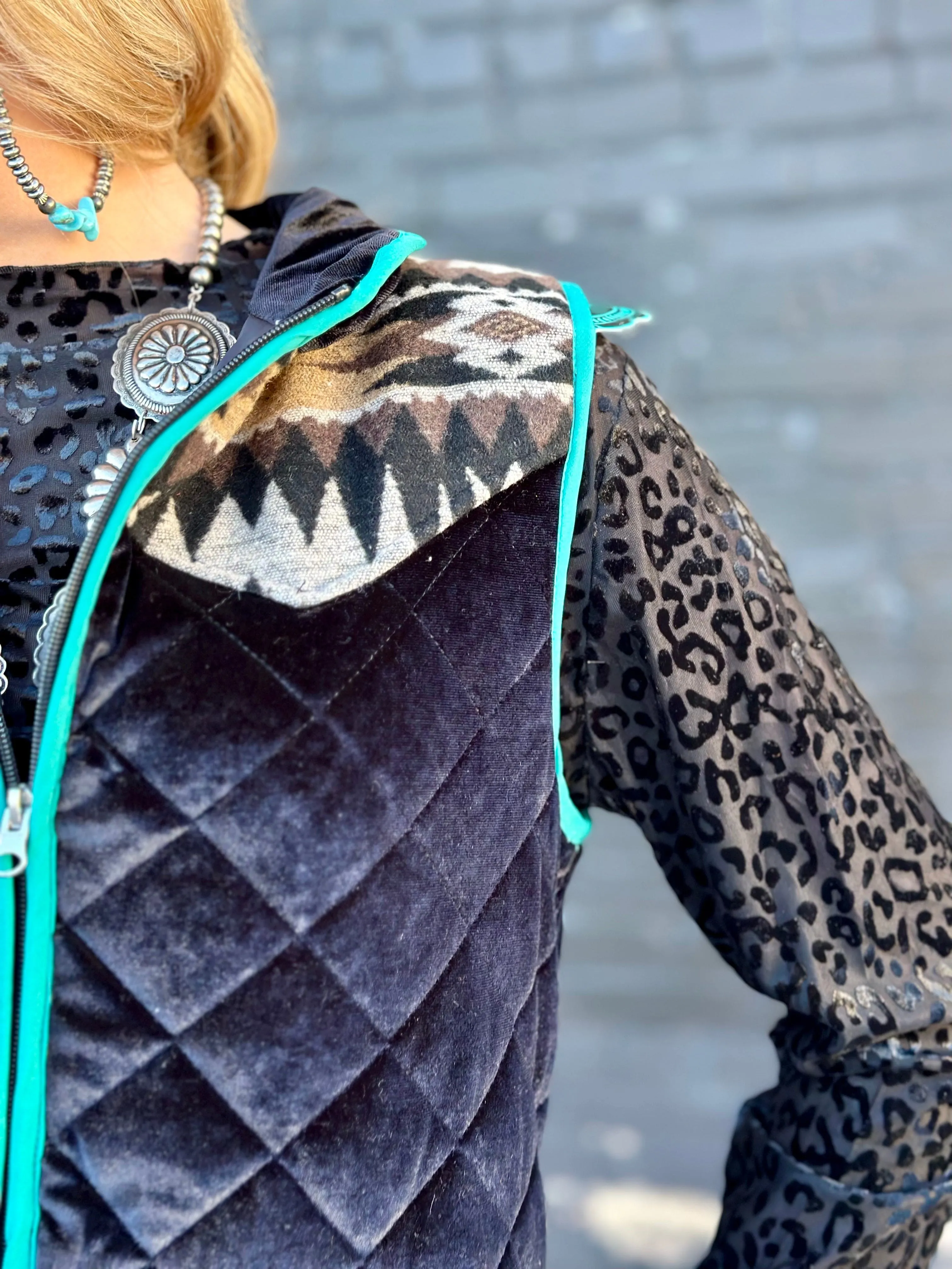 The Telluride Black Velvet Aztec Vest