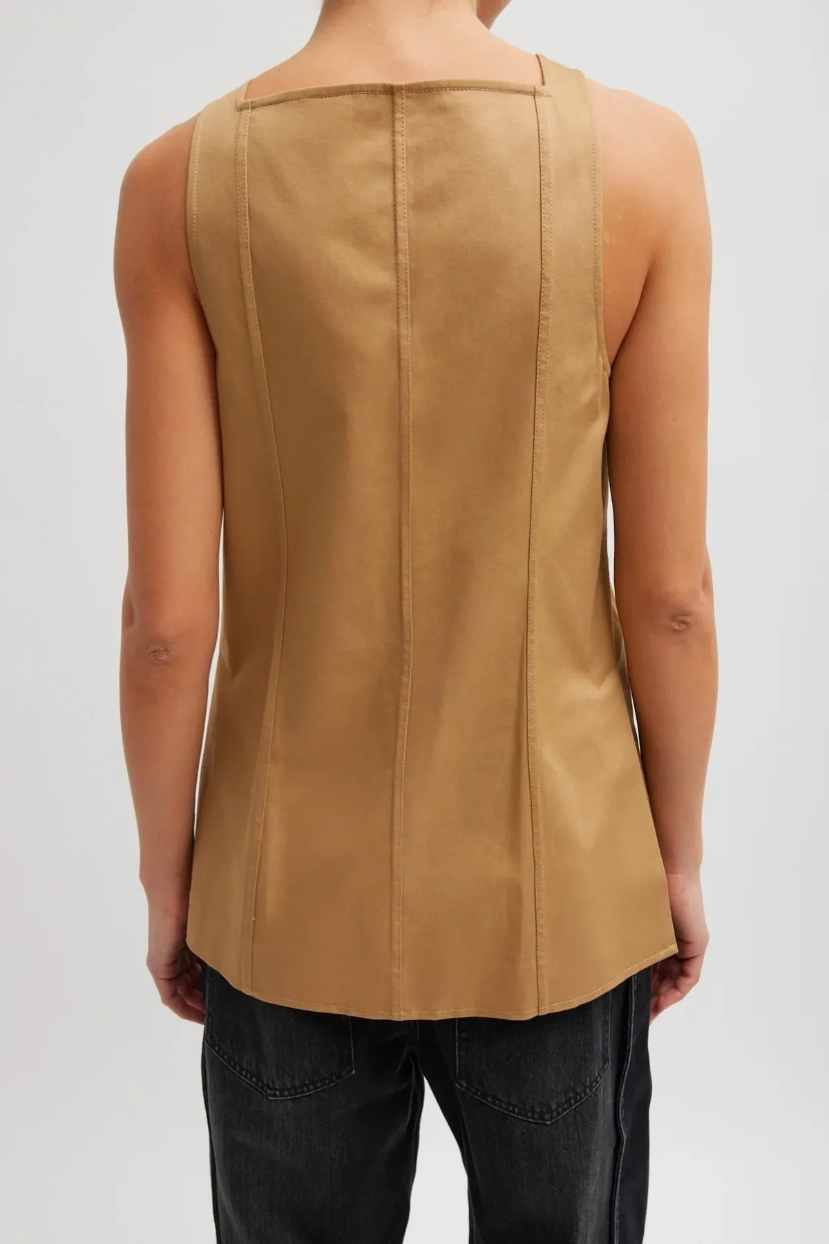 Tibi Chino Slit Front Sleeveless Tunic - Tan