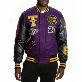 Top Gun Flying Legend Wool-Pu Varsity Jacket (Purple/Black) TGJ2237