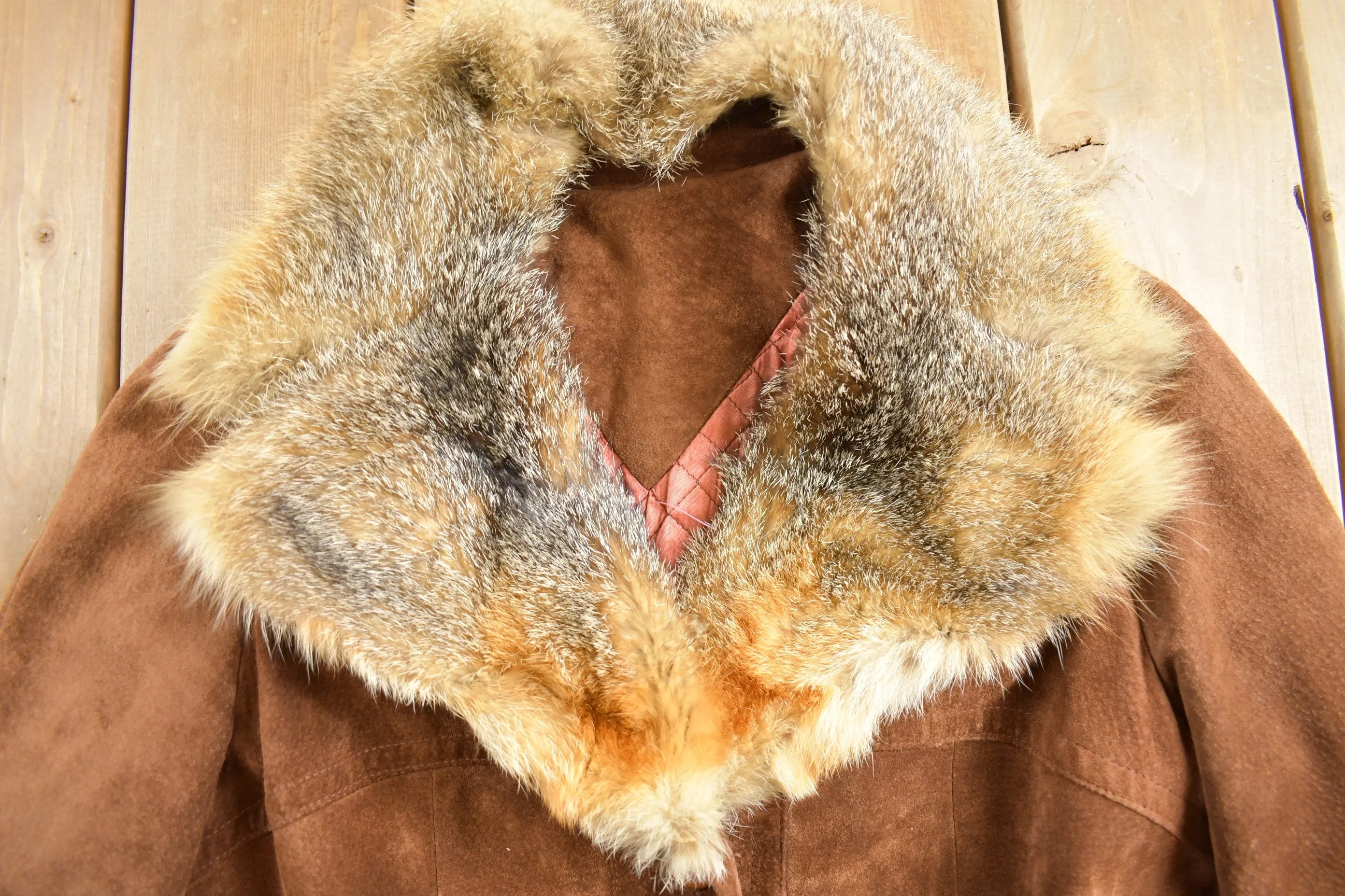 Vintage 1970s Fur Collar Suede Leather Jacket / Full Length Jacket / Made in Canada / True Vintage