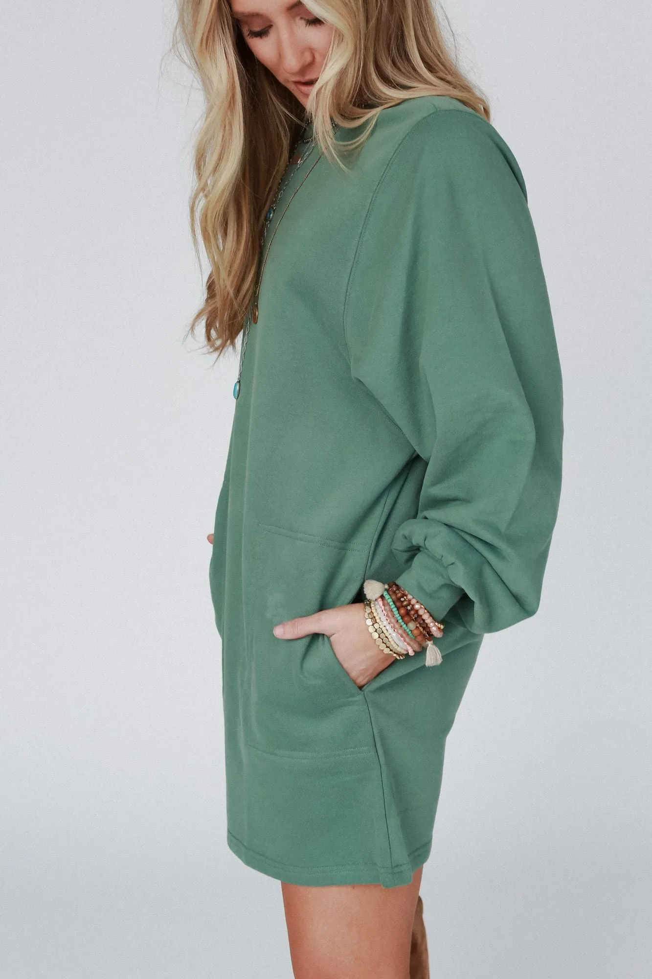 Walk In Love Pocketed Crew Neck Tunic - Green