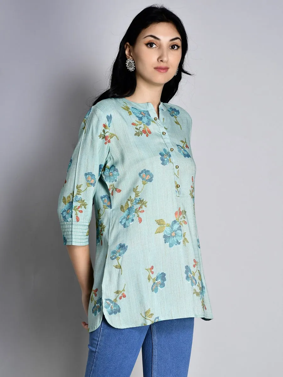 Women Blue 3/4 Sleeve Printed Tunic