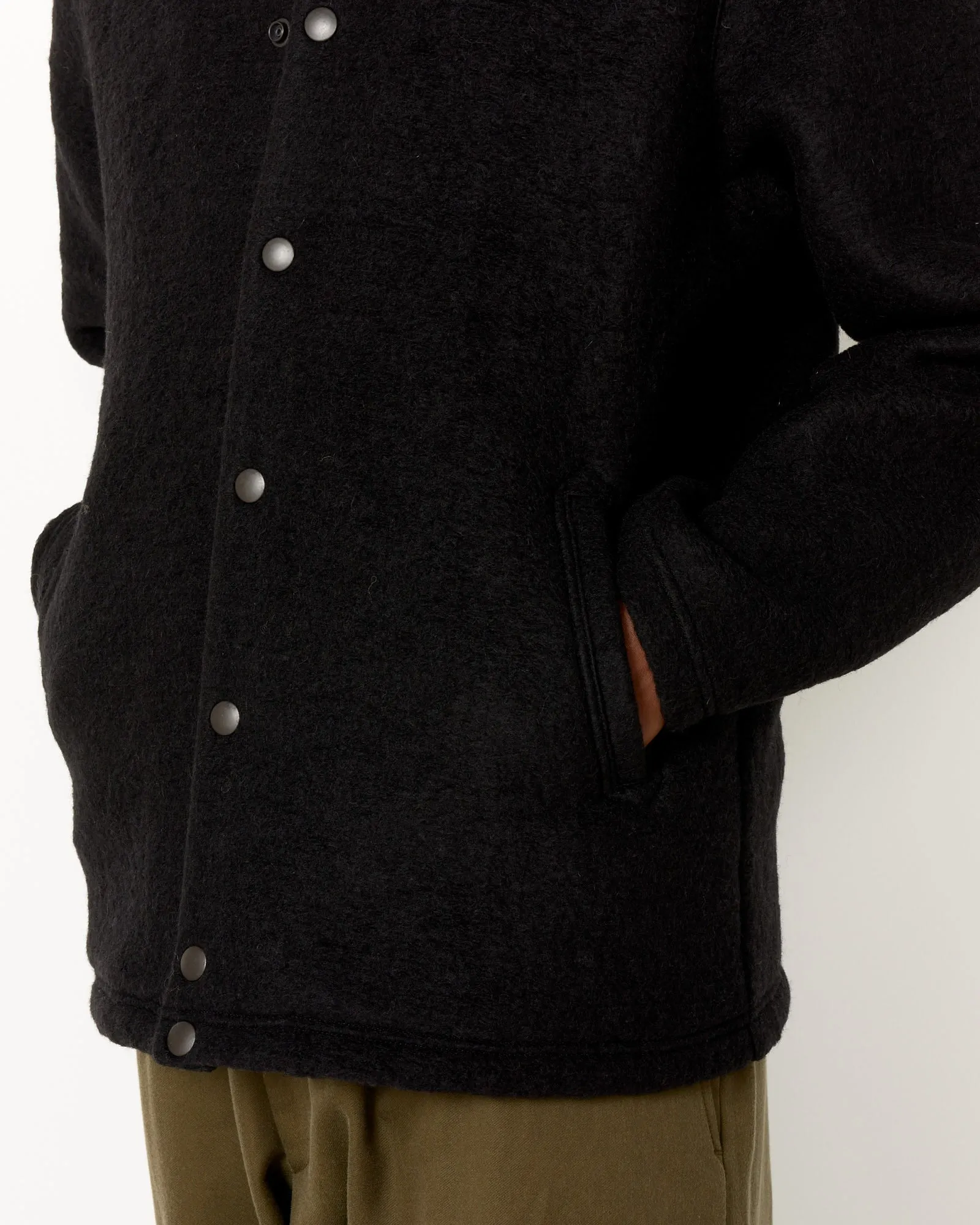 Collarless Wool Jacket with Sleek Design